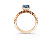 Solitaire Engagement Ring Setting for Fancy Blue Round Cut Center with Bezel-Dot Beaded Band and Prong Head in Rose Gold