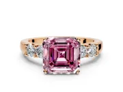 5 Stone Engagement Ring Setting for Fancy Pink Asscher Cut Center with Plain Band and Prong Head in Rose Gold