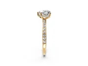Solitaire Engagement Ring Setting for Heart-Shaped Center with Fine Pave Band and Prong Head in Yellow Gold