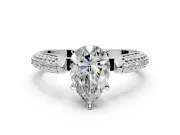 Solitaire Engagement Ring Setting for Pear-Shaped Center with Multi-Row Accents and Prong Head in Sterling Silver