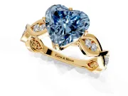Solitaire Engagement Ring Setting for Fancy Blue Heart-Shaped Center with Accented Twist Band and Leaf Prong Head in Yellow Gold