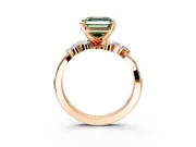 Solitaire Engagement Ring Setting for Fancy Green Asscher Cut Center with Marquise Accent Twist Band and Prong Head in Rose Gold
