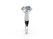 Halo Engagement Ring Setting for Fancy Blue Heart-Shaped Center with Square Band and Prong Head in Platinum