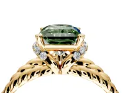 Halo Engagement Ring Setting for Fancy Green Radiant Cut Center with Rope Twist Split Shank and Prong Head in Yellow Gold