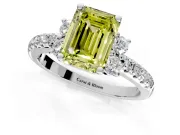 Paired Accent Engagement Ring Setting for Fancy Yellow Emerald Cut Center with Pave Band and Prong Head in Sterling Silver