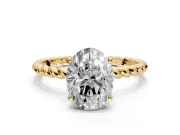 Solitaire Engagement Ring Setting for Oval Center with Plain Twisted Rope Band and Prong Head in Yellow Gold