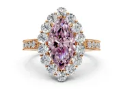 Halo Engagement Ring Setting for Fancy Pink Marquise Center with Milgrain Channel Band and Prong Head in Rose Gold