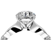 Solitaire Engagement Ring Setting for Round Cut Center with Carved Leaf Shoulders and Prong Head in Sterling Silver