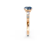 Bar-Set Engagement Ring Setting for Fancy Blue Round Cut Center with Tapered Baguette Accents and Prong Head in Rose Gold