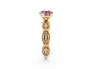 Solitaire Engagement Ring Setting for Fancy Pink Round Cut Center with Marquise Panel Band and Prong Head in Yellow Gold