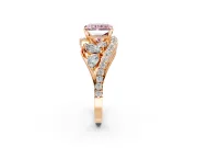 Halo Engagement Ring Setting for Fancy Pink Radiant Cut Center with Marquise and Pave Bypass Band and Prong Head in Rose Gold