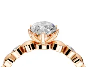 Solitaire Engagement Ring Setting for Marquise Center with Beaded Bezel Station Band and Prong Head in Rose Gold