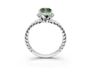 Halo Engagement Ring Setting for Fancy Green Cushion Cut Center with Rope Twist Split Shank and Prong Head in Platinum