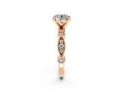 Solitaire Engagement Ring Setting for Round Cut Center with Milgrain Bezel Accents and Prong Head in Rose Gold