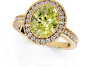 Halo Engagement Ring Setting for Fancy Yellow Oval Center with Milgrain Halo, Pave Band and Prong Head in Yellow Gold