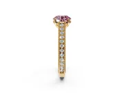 Solitaire Engagement Ring Setting for Fancy Pink Round Cut Center with Engraved Pave Band and Prong Head in Yellow Gold