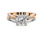 Solitaire Engagement Ring Setting for Cushion Cut Center with Half-Pave Crossover Band and Prong Head in Rose Gold