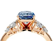 Leaf Cluster Engagement Ring Setting for Fancy Blue Radiant Cut Center with Marquise Accents and Prong Head in Rose Gold
