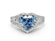 Halo Engagement Ring Setting for Fancy Blue Heart-Shaped Center with Narrow Pave Split Shank and Prong Head in Platinum