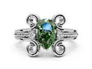Solitaire Engagement Ring Setting for Fancy Green Pear-Shaped Center with Twisted Band and Scroll Prong Head in White Gold