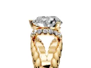 Halo Engagement Ring Setting for Heart-Shaped Center with Rope Twist Split Shank and Prong Head in Yellow Gold
