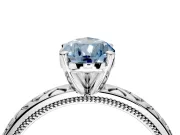 Solitaire Engagement Ring Setting for Fancy Blue Pear-Shaped Center with Milgrain X Pattern Band and Prong Head in Platinum