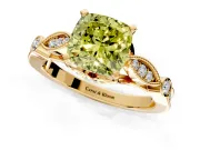 Solitaire Engagement Ring Setting for Fancy Yellow Cushion Cut Center with Marquise and Bezel Accents and Prong Head in Yellow Gold