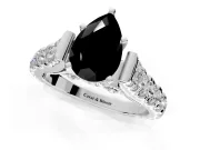 Solitaire Engagement Ring Setting for Fancy Black Pear-Shaped Center with Pave Cathedral Shoulders and Prong Head in White Gold