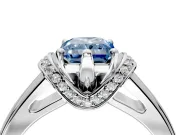 Solitaire Engagement Ring Setting for Fancy Blue Radiant Cut Center with Wide Band, Pave Collar and Prong Head in Sterling Silver