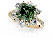 Floral Halo Engagement Ring Setting for Fancy Green Asscher Cut Center with Pave Accents and Prong Head in Yellow Gold