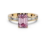 Solitaire Engagement Ring Setting for Fancy Pink Emerald Cut Center with Channel Baguette Band and Prong Head in Yellow Gold
