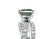 Solitaire Engagement Ring Setting for Fancy Green Princess Cut Center with Woven 3-Strand Pave Band and Prong Head in White Gold