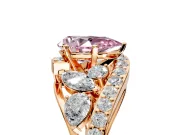 Halo Engagement Ring Setting for Fancy Pink Pear-Shaped Center with Marquise and Pave Bypass Band and Prong Head in Rose Gold