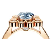 Cluster Halo Engagement Ring Setting for Fancy Blue Oval Center with Milgrain Bezel Accents and Prong Head in Rose Gold