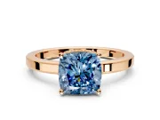 Hidden Halo Engagement Ring Setting for Fancy Blue Cushion Cut Center with Wide Flat Plain Band and Prong Head in Rose Gold