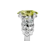 Cluster Engagement Ring Setting for Fancy Yellow Oval Center with 2-Row Shoulder Clusters and Prong Head in Sterling Silver