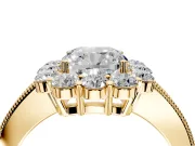 Halo Engagement Ring Setting for Cushion Cut Center with Milgrain Channel Band and Prong Head in Yellow Gold