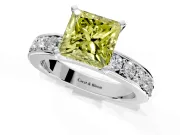 Solitaire Engagement Ring Setting for Fancy Yellow Princess Cut Center with Channel-Set Accents and Prong Head in White Gold