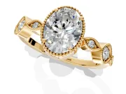 Vintage Station Engagement Ring Setting for Oval Center with Accents and Prong Head in Yellow Gold