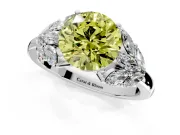 Leaf Cluster Engagement Ring Setting for Fancy Yellow Round Cut Center with Marquise Accents and Prong Head in Platinum