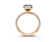 Solitaire Engagement Ring Setting for Fancy Green Asscher Cut Center with Domed Multi-Row Pave Band and Prong Head in Rose Gold
