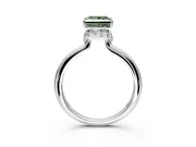 Hidden Halo Engagement Ring Setting for Fancy Green Princess Cut Center with Plain Rounded Band and Prong Head in Sterling Silver