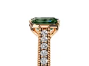 Solitaire Engagement Ring Setting for Fancy Green Emerald Cut Center with Engraved Pave Band and Prong Head in Rose Gold