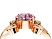 Solitaire Engagement Ring Setting for Fancy Pink Round Cut Center with Twisted Band and Scroll Prong Head in Rose Gold