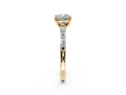Baguette Engagement Ring Setting for Cushion Cut Center with Alternating Bar-Set Band and Prong Head in Yellow Gold
