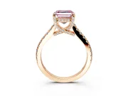 Solitaire Engagement Ring Setting for Fancy Pink Asscher Cut Center with Widening Pave Band and Claw Prong Head in Rose Gold