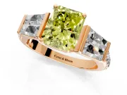 Channel-Set Engagement Ring Setting for Fancy Yellow Radiant Cut Center with Baguette Band and Prong Head in Rose Gold