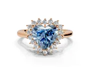 Starburst Halo Engagement Ring Setting for Fancy Blue Heart-Shaped Center with Thin Round-Wire Band and Prong Head in Rose Gold