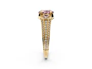 Solitaire Engagement Ring Setting for Fancy Pink Oval Center with Accented Split Shank and Prong Head in Yellow Gold