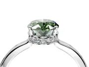 Hidden Halo Engagement Ring Setting for Fancy Green Oval Center with Wide Flat Plain Band and Prong Head in Platinum